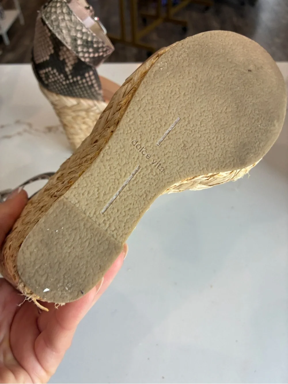 Dolce Vita Taupe Wedge Espadrille with Snakeskin Ankle Strap